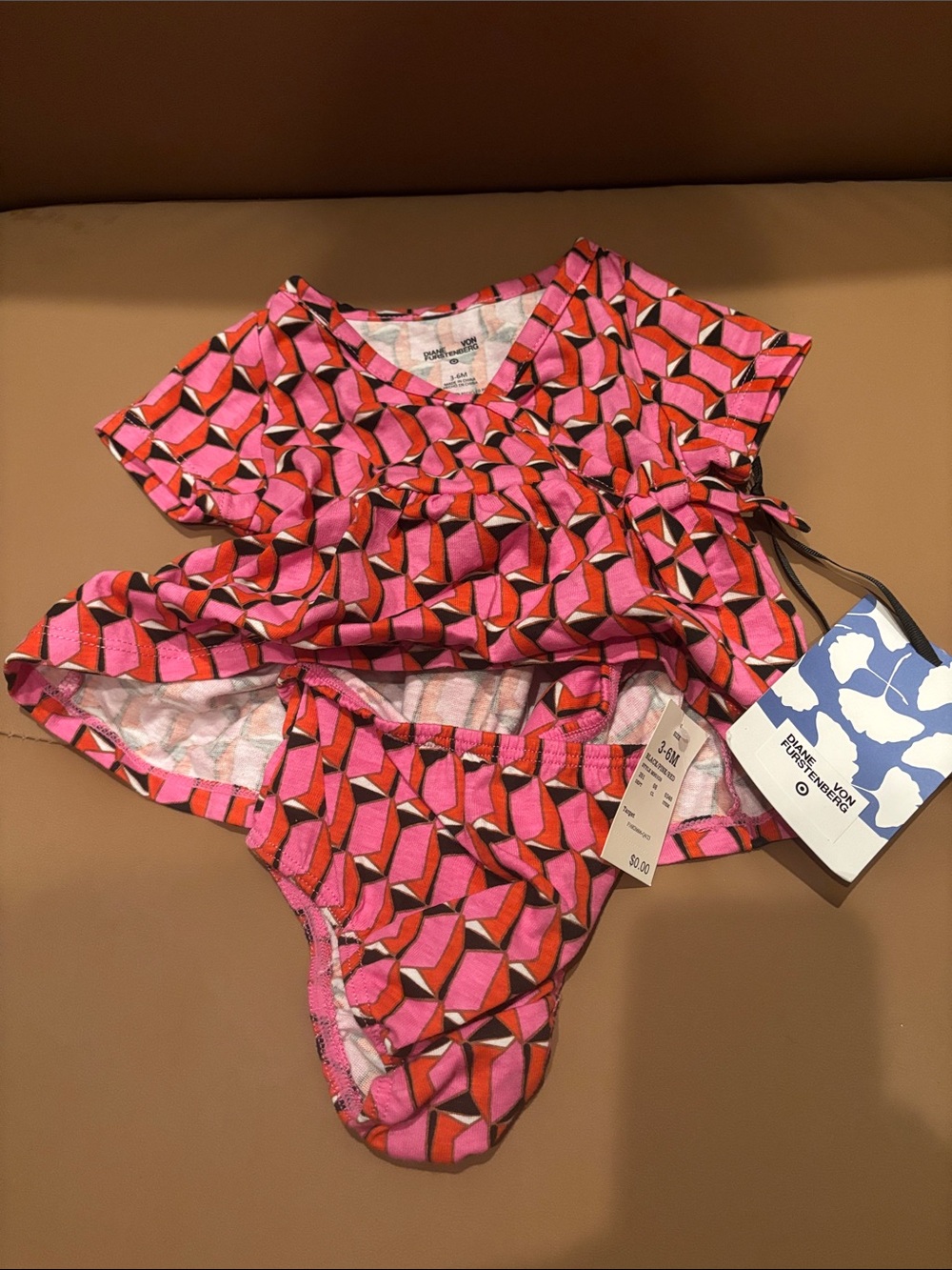 Diane Von Furstenberg Pink Geometric Two-Piece Dress Set with diaper cover